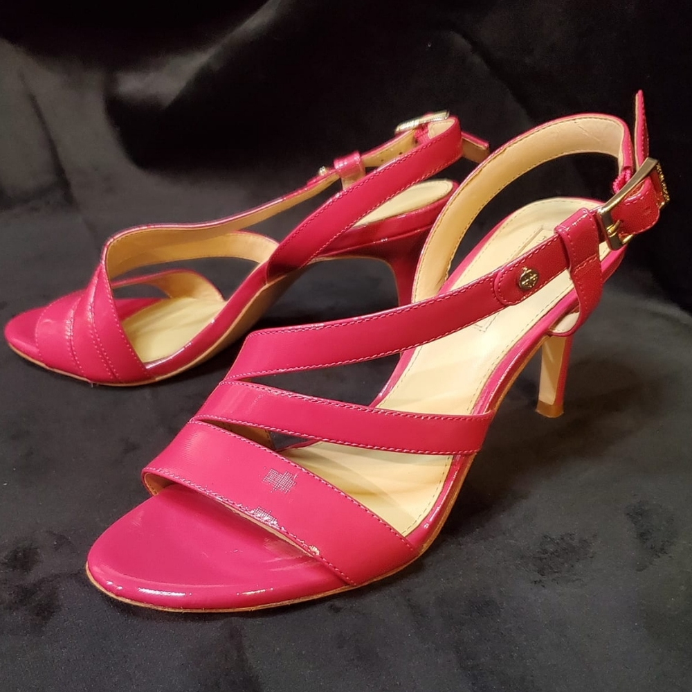 Antonio Milani Silver Buckle Detail Pink Sling Backs. 3.5 inch heels size 7M
